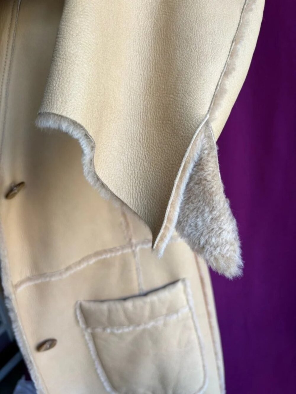 Genuine Shearling Coat Made in Italy Full Length Sheepskin Leather Size 48 - Picture 9 of 10